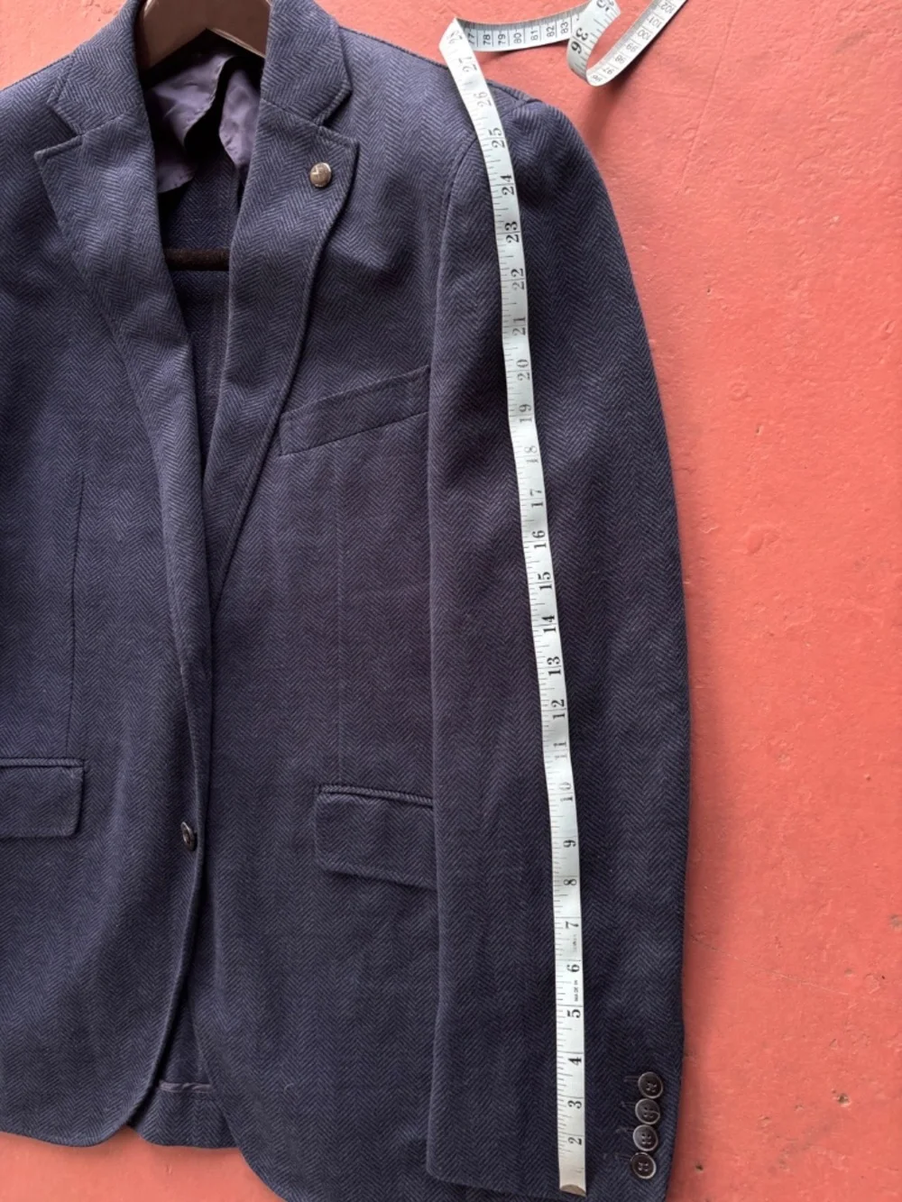 Hackett Mayfair Herringbone Blue Linen Cotton Blazer Jacket Half Lined US 40R